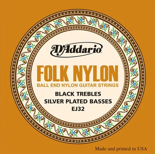 D'Addario EJ32 Folk Nylon Комплект струн для акустической гитары, шарик на конце.